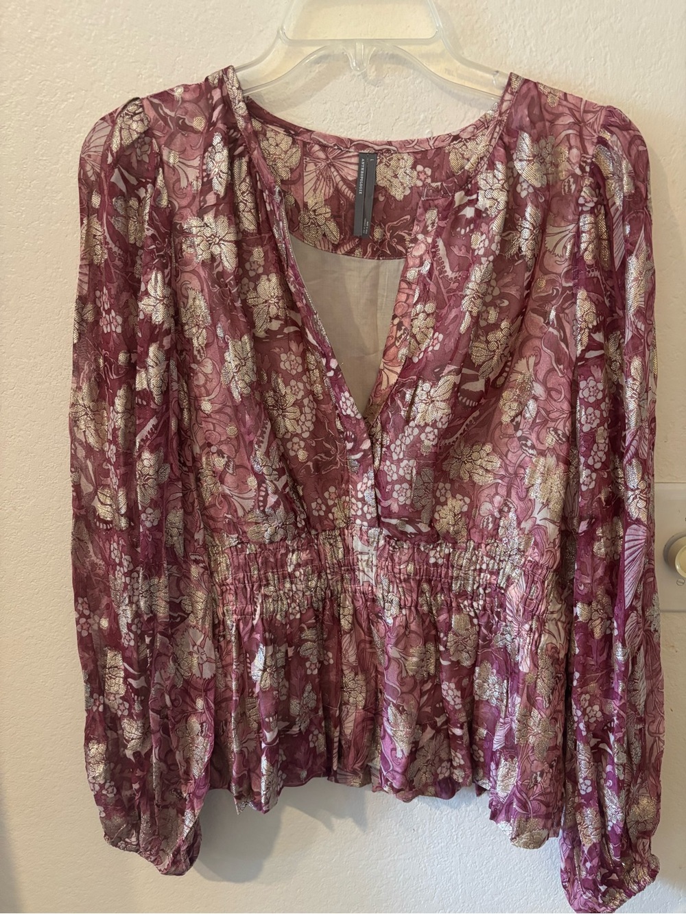 Anthropologie Rose-Mauve Floral Peplum Blouse